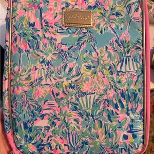 Lilly Pulitzer Metallic Plaque Tote with Pink, Blue & Green Floral Print